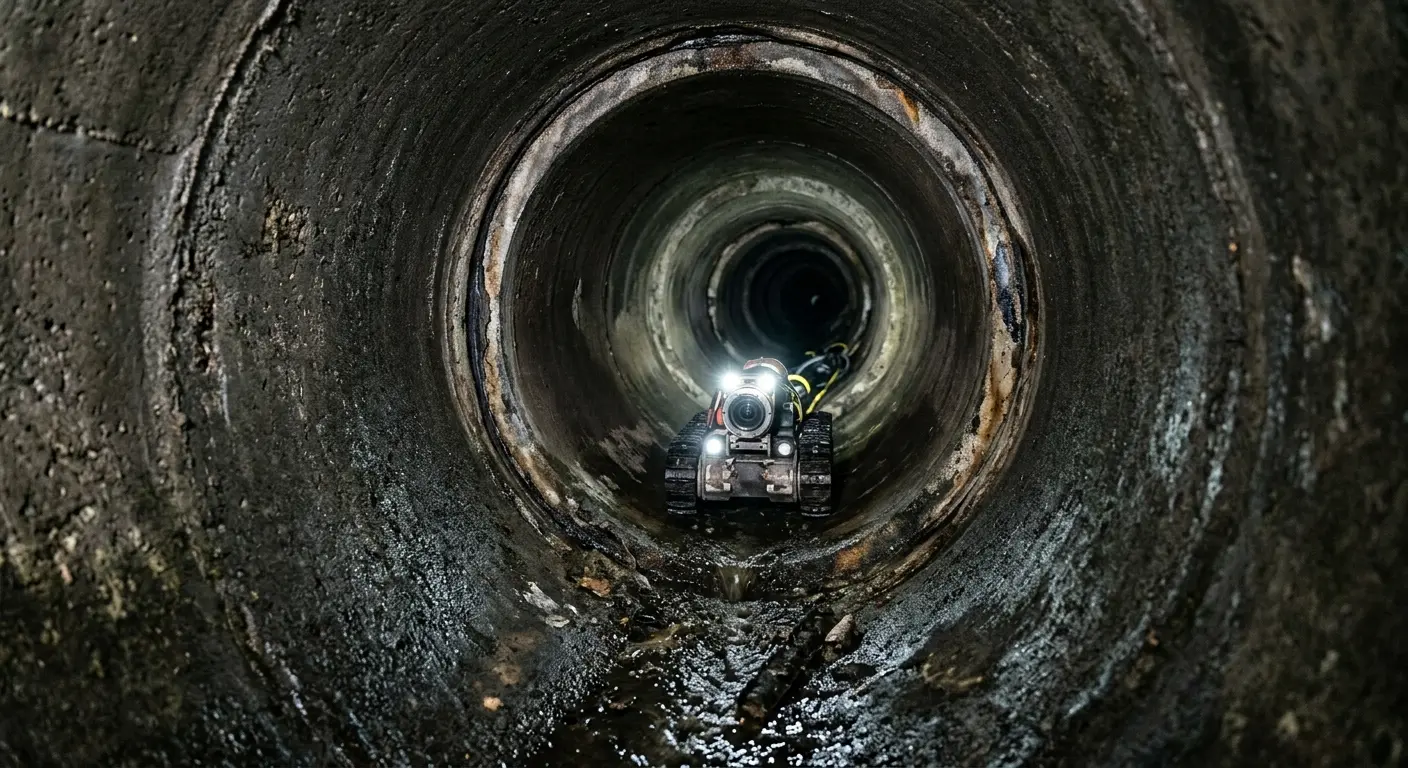 Robotic sewer camera inspecting pipe interior for Sewer Line Repair in Niskayuna
